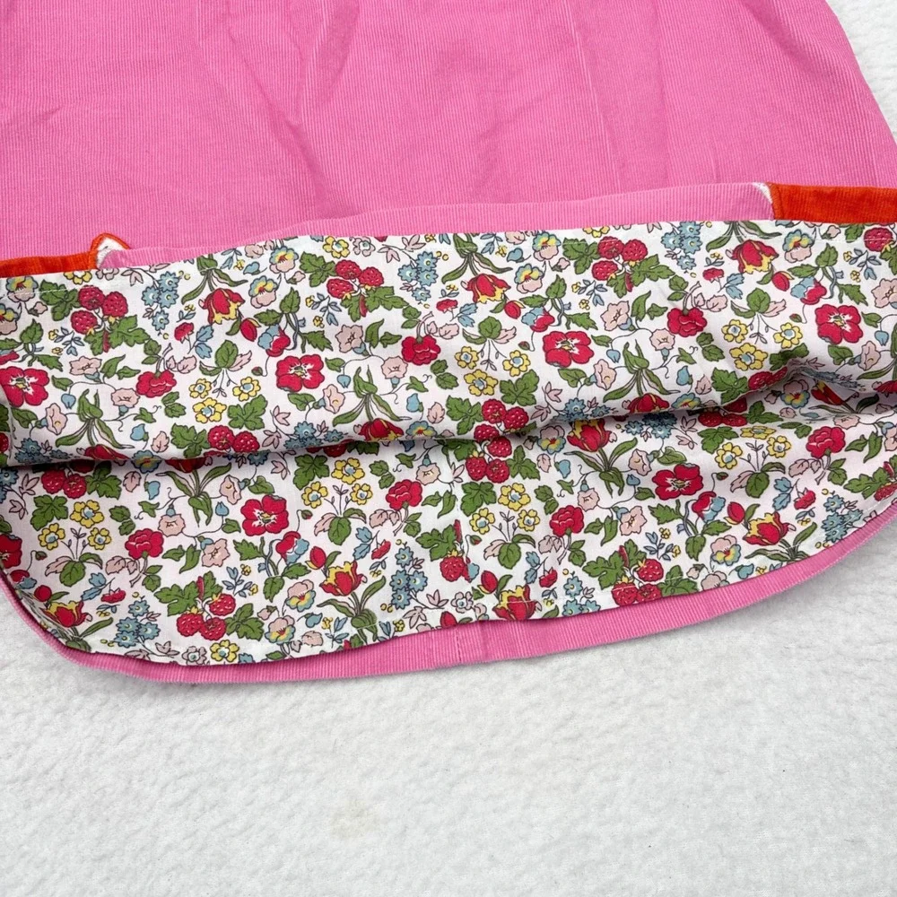 Mini Boden Dress Girls Size 5 / 6 Pink Corduroy Fox Pinnie Back to School